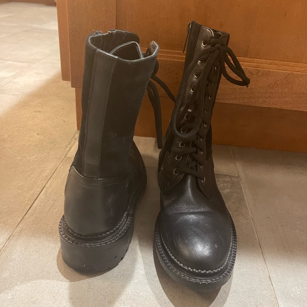 Aquatalia black combat boots with suede